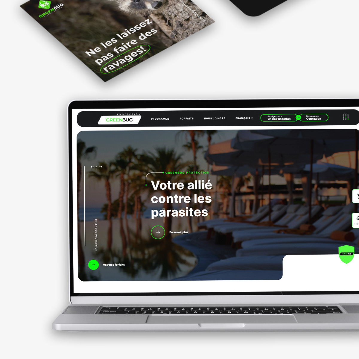 mockup site web de greenbug extermination sur un écran de laptop