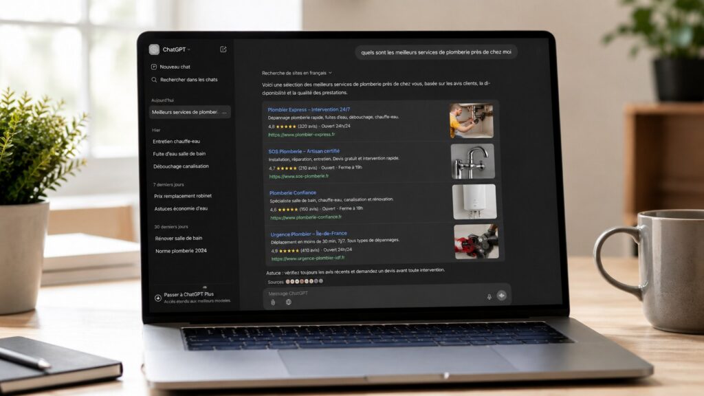 ordinateur laptop présentant des recherches de chatgpt